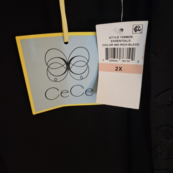 CeCe Lace Sleeve Stretch Crepe Blouse Black 3/4 Sleeves size 2X NWT - Picture 9 of 9